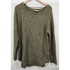 Womens Cable Knit Raglan Sweater Crewneck Olive Green Normcore Grunge Casual XL